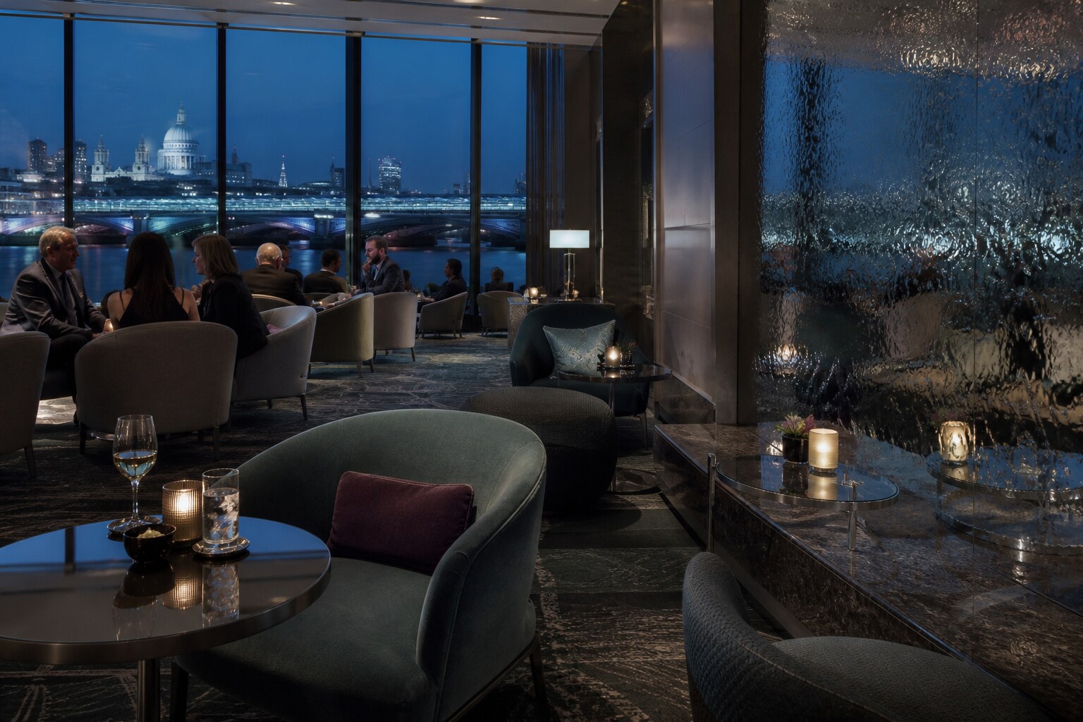 The reflective riverside lounge adjoining the casino